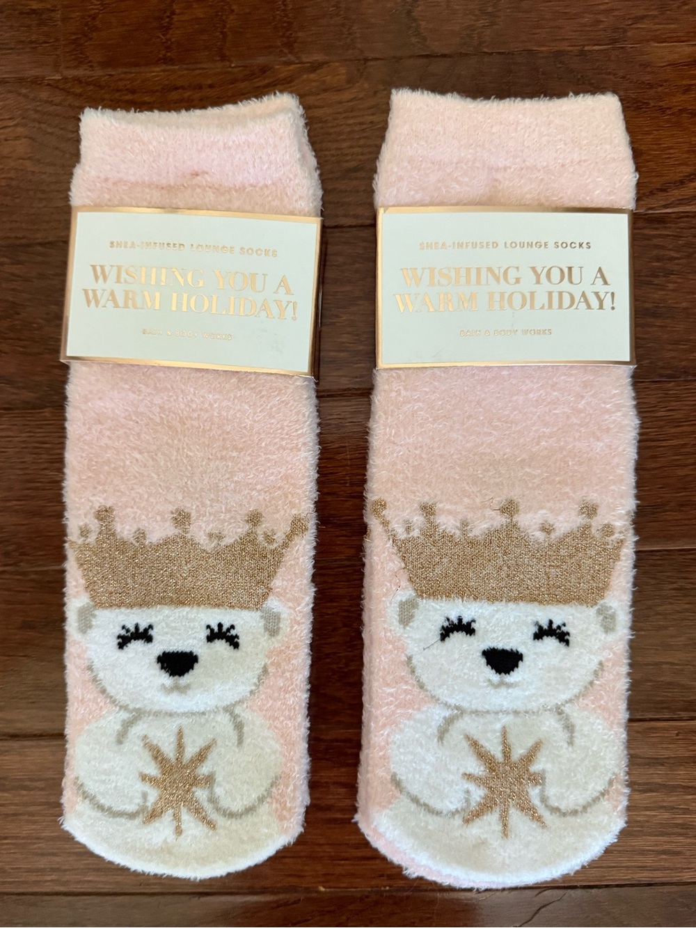 Bath & Body Works Pink Polar Bear Crown Shea-Infused Lounge Socks